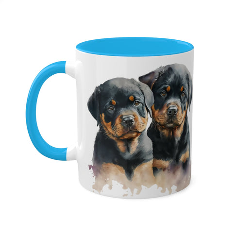 Rottweiler Pupies - Color Accent Mugs, 11oz 11oz Light Blue